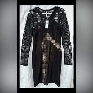 BCBGMaxAzria Black Long Sleeve Mesh Dress